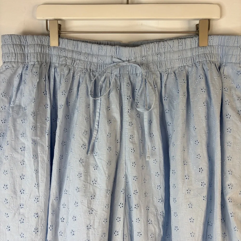 Scoop Eyelet Pants Women XXL 20 Light Blue Cotton Balloon Drawstring Boho
